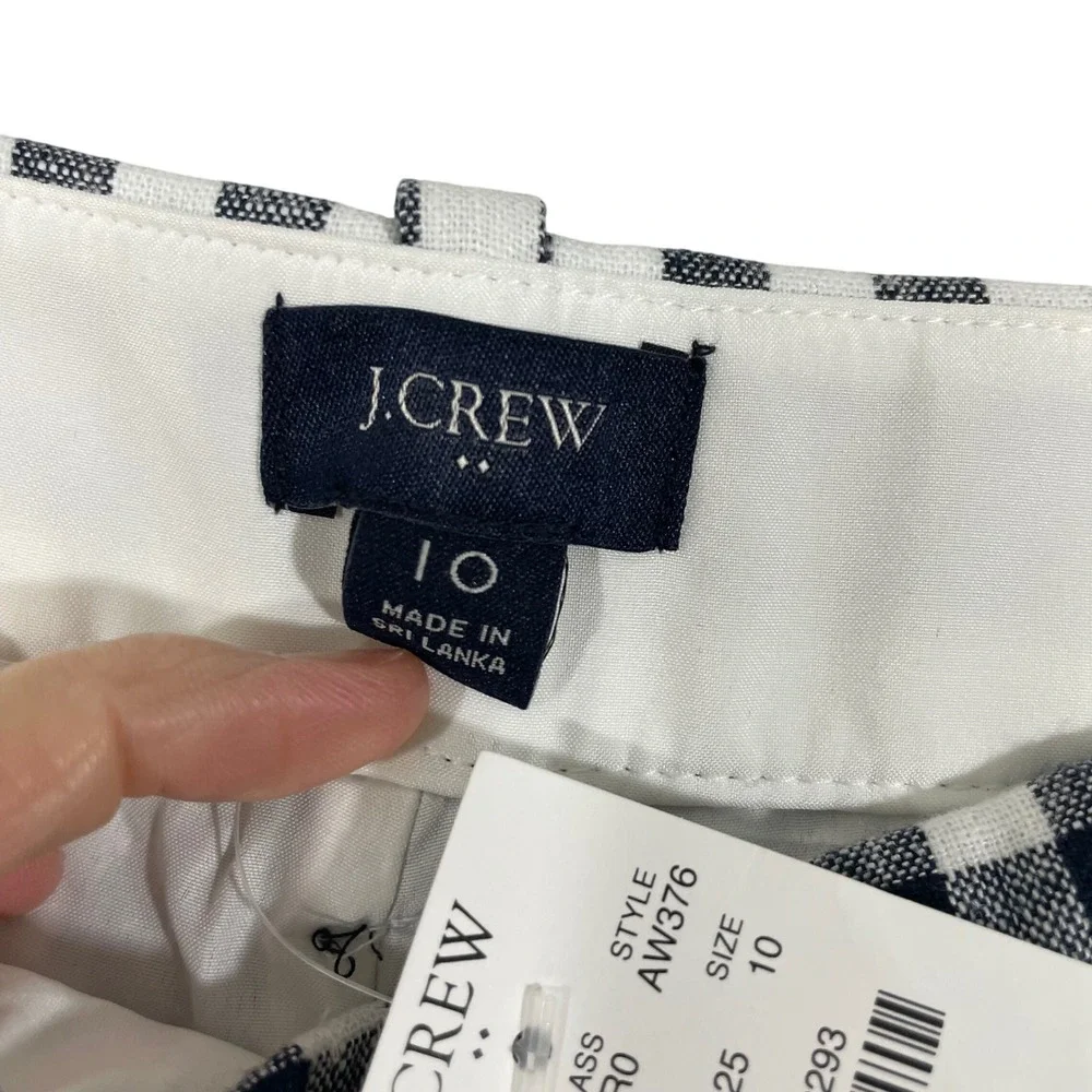 NWT J. Crew Gingham Linen Cotton Holland Pants‎ AW376 Blue White Size 10